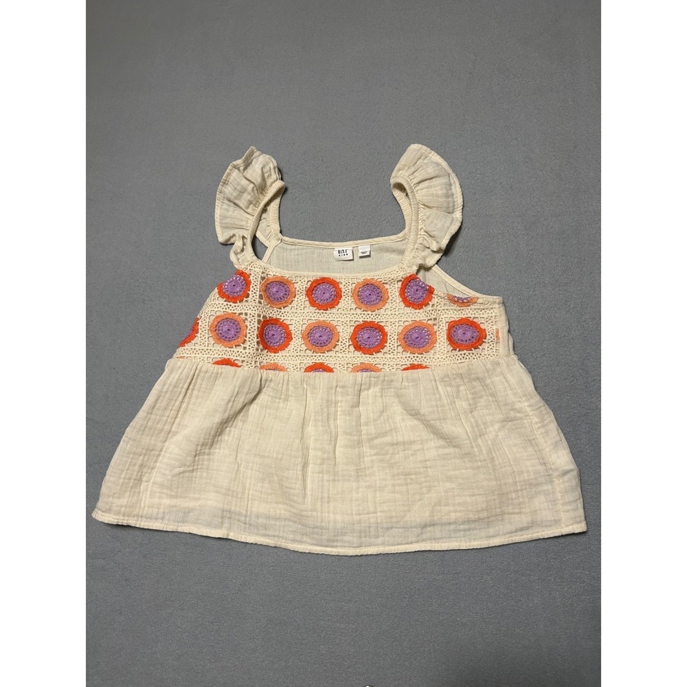 Gap Kids XXL 14-16 Cream Gauze Crochet Boho Ruffle Sleeve Tank Top Orange Purple